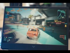在惠普 Victus 上运行的《赛博朋克 2077》游戏，配备 RTX 5050 GPU，1080p 中等设置（图片来源：Dawid Does Tech Stuff/YouTube）