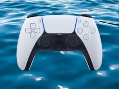 图为浸入水中的 DualSense PS5 控制器(图片来源:索尼 PlayStation,有编辑)