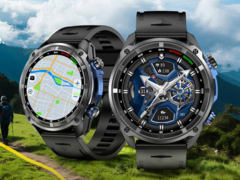 Rogbid GeoX1 智能手表（图中是两块显示不同内容的手表）采用 1.43 英寸 AMOLED 显示屏。(图片来源：Rogbid）