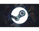 Steam 的宣传图片，褪色的黑色背景中央是一个巨大的平台徽标，焦外是各种游戏的封面。(图片来源：Steam）
