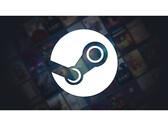 Steam 的宣传图片，褪色的黑色背景中央是一个巨大的平台徽标，焦外是各种游戏的封面。(图片来源：Steam）