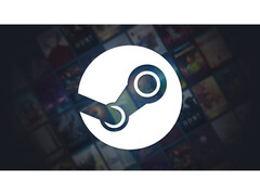 Steam 的宣传图片，褪色的黑色背景中央是一个巨大的平台徽标，焦外是各种游戏的封面。(图片来源：Steam）