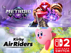 图为《Metroid Prime 4: Beyond》和《Kirby Air Riders》横幅（图片来源：任天堂美国公司，有删改）