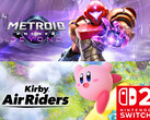 图为《Metroid Prime 4: Beyond》和《Kirby Air Riders》横幅（图片来源：任天堂美国公司，有删改）