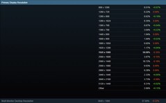 2024 年 5 月蒸汽调查 - 主要显示分辨率(来源:Steam)