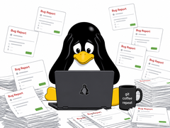 一只 Tux 型企鹅被人工智能生成的错误报告淹没在 Linux 开发人员的工作区。