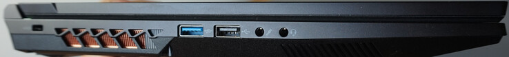 左边：Kensington锁、USB-A（5Gbit/s）、USB-A（0.5Gbit/s）、麦克风、耳机