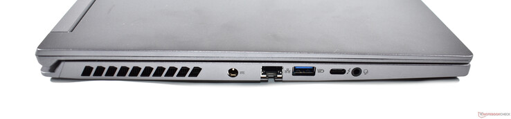 左侧：电源连接、RJ45、USB-A 3.2、Thunderbolt 4、3.5毫米音频