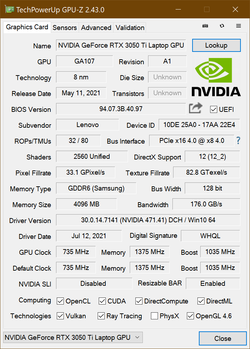 GPU-Z NvidiaGeForce RTX 3050 Ti