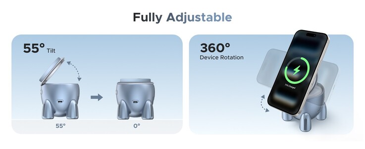 Ugreen Uno 火箭形状的充电器可以在纵向和横向位置为 iPhone 充电。(图片来源:Ugreen)