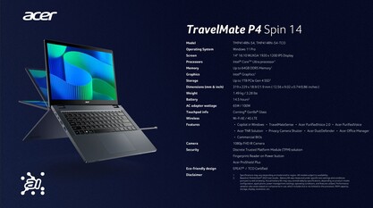 宏碁 TravelMate P4 Spin 14：规格。(来源：宏碁）