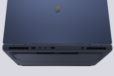 后置：USB-A 3.2 Gen.1、2x USB-C 3.2 Gen.2 w/ DisplayPort 1.4、HDMI 2.1、AC 适配器（图片来源：戴尔）