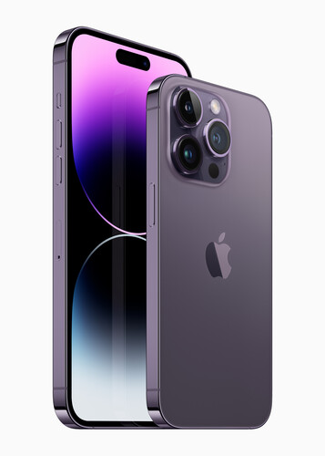 iPhone 14 Pro和iPhone 14 Pro Max - 深紫色。（图片来源：Apple ）