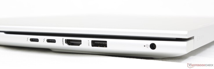 右边：2个USB-C w/Thunderbolt 4 + DisplayPort 1.4，HDMI 2.1，USB-A 10 Gbps，AC适配器