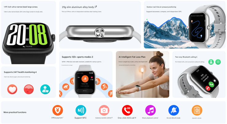 智能手表的主要亮点（图片来源：Honor - 机器翻译）