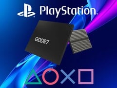 显示有 GDDR7 内存的 PlayStation 徽标(图片来源:索尼 PlayStation、Memphis Electronic GmbH 编辑)。
