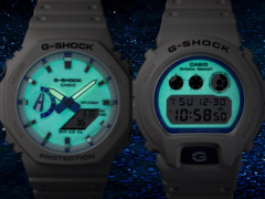 卡西欧 G-Shock Hidden Glow 系列采用白色和蓝色美学设计，搭配荧光表盘，让人眼前一亮。图中从右至左依次为卡西欧 DW-6900HDS-7A1 和卡西欧 GA2100HDS-7A。(图片来源：卡西欧）