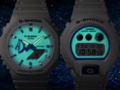卡西欧 G-Shock Hidden Glow 系列采用白色和蓝色美学设计，搭配荧光表盘，让人眼前一亮。图中从右至左依次为卡西欧 DW-6900HDS-7A1 和卡西欧 GA2100HDS-7A。(图片来源：卡西欧）