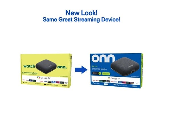 Onn 4K Pro 的零售包装盒现在与 Onn 4K Plus 类似。(图片来源：沃尔玛）