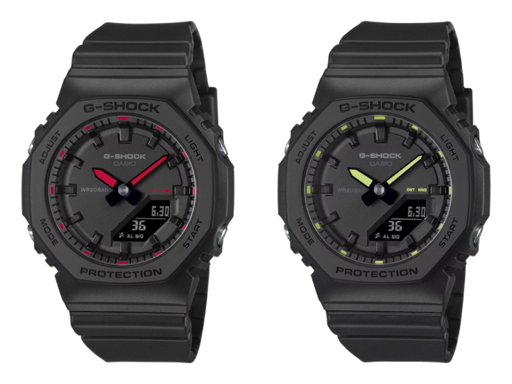 卡西欧 G-Shock GMA-P2100SA-1A1（左）和 GMA-P2100SA-1A2（右）手表。(图片来源：卡西欧）