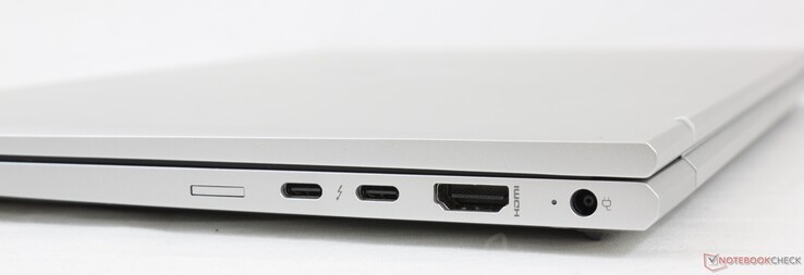 右边。Nano-SIM卡插槽（可选），2个USB-C和Thunderbolt 4，HDMI 2.0b，AC适配器