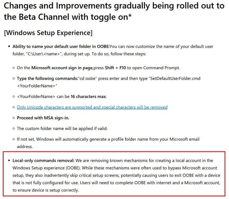 Windows 11 测试版中新增的限制（图片来源：微软）