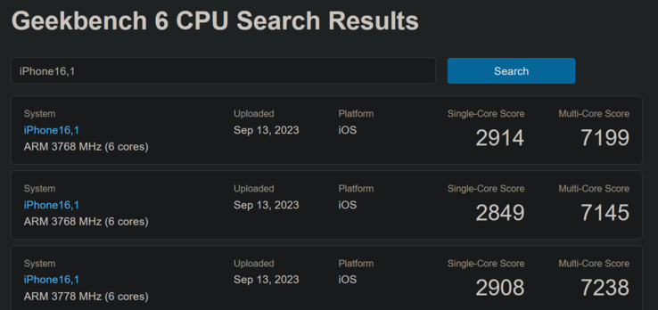 Apple A17 Pro Geekbench 列表（图片来自 Geekbench）