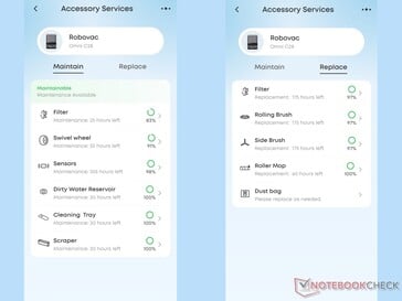 eufy 应用程序监控配件维护和更换。