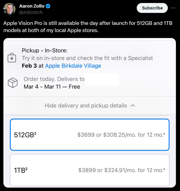 亚伦-佐洛（Aaron Zollo）说，他仍然可以在 Vision Pro 发布的第二天购买它。(图片：X/Twitter）