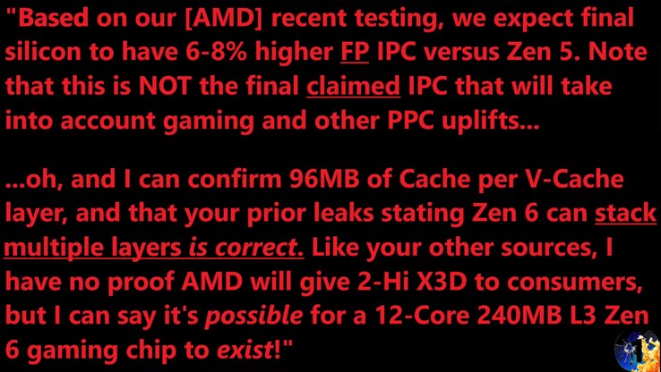 AMD Zen 6 IPC 泄露。(图片来源：YouTube 上的摩尔定律已死）