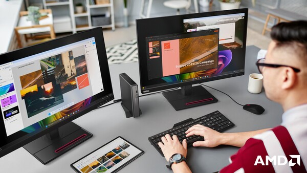 联想 ThinkCentre neo 55q Gen 6 最多可连接三台显示器。(图片来源：联想）
