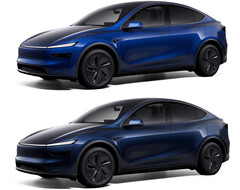 新款海洋蓝与深蓝金属色（上图）的 Model Y。(图片来源：特斯拉）