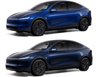 新款海洋蓝与深蓝金属色（上图）的 Model Y。(图片来源：特斯拉）