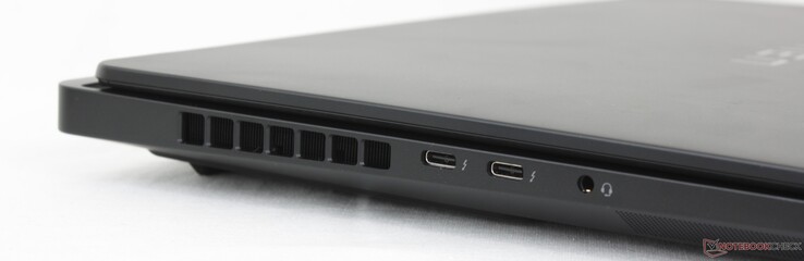 左： 2x USB-C Thunderbolt 4 w/ DisplayPort 2.1 + Power Delivery，3.5 毫米耳机