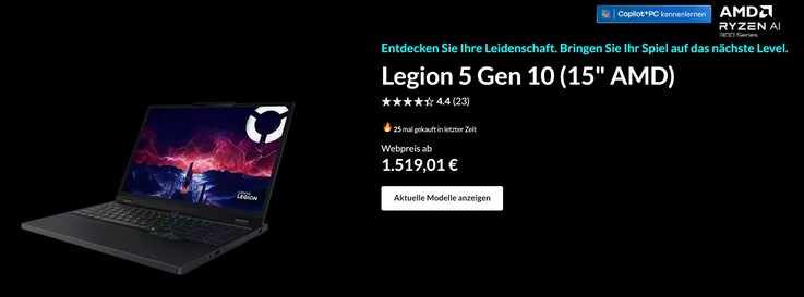 联想Legion 5 15 起价 1.519 欧元--包括 OLED、Wi-Fi 7、USB 4 和 500 万像素摄像头