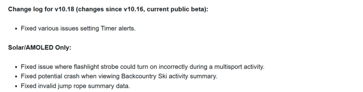 Garmin Instinct 3 智能手表 10.18 测试版的发布说明。(图片来源：Garmin）