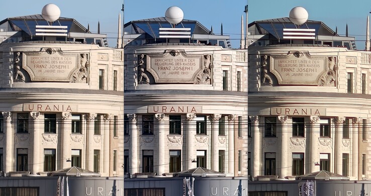 20 倍变焦裁剪对比:左:带外置镜头的 Oppo。中Vivo 不带外置镜头。右图不带外置镜头的 OPPO。