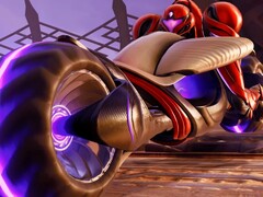 美特迪克4：超越》中的萨姆斯骑在她的 Vi-O-La 自行车上（图片来源：任天堂美国公司 YouTube 截图）