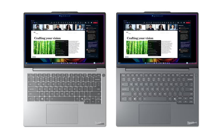 从左到右依次为云灰色和月神灰色的 ThinkBook 14 Gen 9 Q8Y。