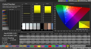 色彩准确度（目标色彩空间：sRGB；配置文件：标准，暖色）。
