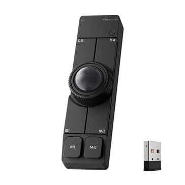 黑色款 Keychron Nape Pro 无线轨迹球鼠标,附带一个 USB Type-A 接收器